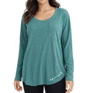 NWT Life is Good Women's Relaxed Oversized Fit Pocket Long Sleeve T Shirt Top